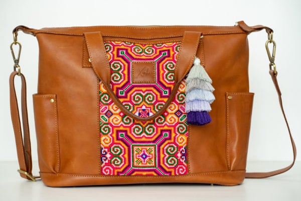 Xinh Weekender Bag: Handmade Leather with Sapa Textiles