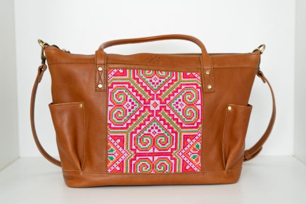 Xinh Weekender Bag: Handmade Leather with Sapa Textiles