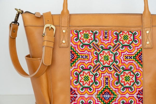 Xinh Weekender Bag: Handmade Leather with Northern Vietnam Textiles