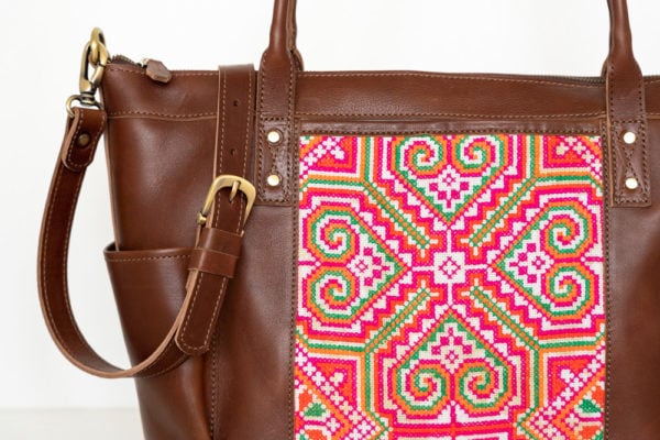 Xinh Weekender Bag: Handmade Leather with Northern Vietnam Textiles